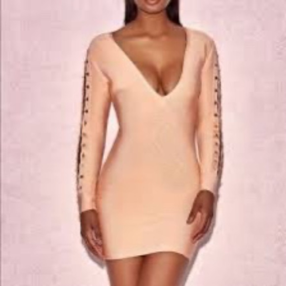 New House of CB Peach Calliah Bodycon Dress Size M - Picture 1 of 6
